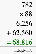 How to calculate 782 times 88 using long multiplication