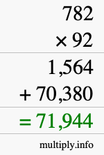 How to calculate 782 times 92 using long multiplication