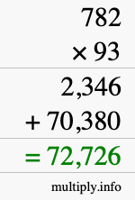 How to calculate 782 times 93 using long multiplication