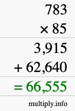 How to calculate 783 times 85 using long multiplication