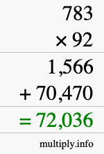 How to calculate 783 times 92 using long multiplication