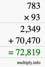 How to calculate 783 times 93 using long multiplication
