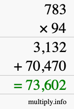 How to calculate 783 times 94 using long multiplication