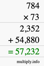 How to calculate 784 times 73 using long multiplication