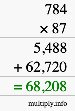 How to calculate 784 times 87 using long multiplication