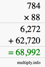 How to calculate 784 times 88 using long multiplication