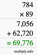 How to calculate 784 times 89 using long multiplication
