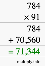 How to calculate 784 times 91 using long multiplication