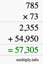 How to calculate 785 times 73 using long multiplication