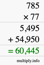How to calculate 785 times 77 using long multiplication