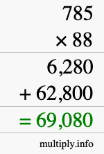 How to calculate 785 times 88 using long multiplication
