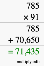 How to calculate 785 times 91 using long multiplication
