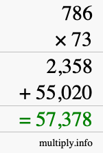 How to calculate 786 times 73 using long multiplication