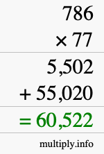 How to calculate 786 times 77 using long multiplication