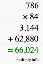 How to calculate 786 times 84 using long multiplication How to calculate 786 times 84 using long multiplication