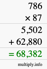 How to calculate 786 times 87 using long multiplication