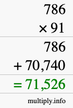 How to calculate 786 times 91 using long multiplication