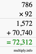 How to calculate 786 times 92 using long multiplication