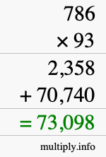 How to calculate 786 times 93 using long multiplication