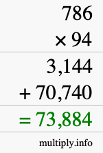 How to calculate 786 times 94 using long multiplication