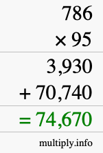 How to calculate 786 times 95 using long multiplication