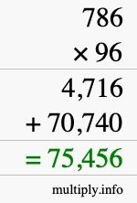How to calculate 786 times 96 using long multiplication