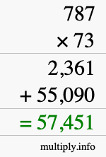 How to calculate 787 times 73 using long multiplication