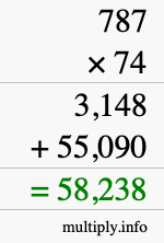 How to calculate 787 times 74 using long multiplication