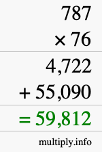 How to calculate 787 times 76 using long multiplication