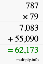 How to calculate 787 times 79 using long multiplication
