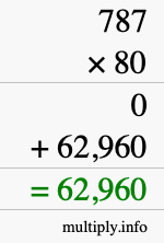 How to calculate 787 times 80 using long multiplication