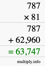 How to calculate 787 times 81 using long multiplication