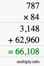 How to calculate 787 times 84 using long multiplication