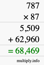 How to calculate 787 times 87 using long multiplication