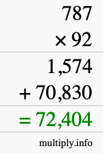 How to calculate 787 times 92 using long multiplication