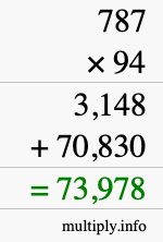 How to calculate 787 times 94 using long multiplication