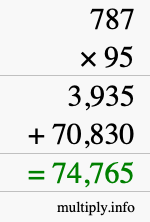 How to calculate 787 times 95 using long multiplication