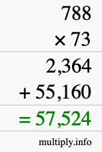 How to calculate 788 times 73 using long multiplication