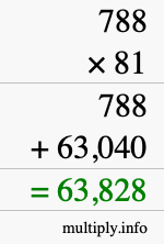 How to calculate 788 times 81 using long multiplication