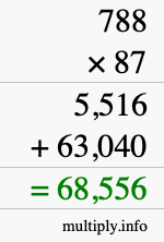 How to calculate 788 times 87 using long multiplication