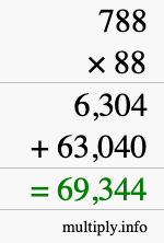 How to calculate 788 times 88 using long multiplication