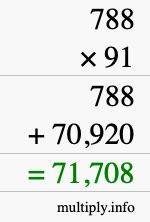 How to calculate 788 times 91 using long multiplication