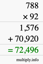 How to calculate 788 times 92 using long multiplication