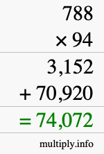 How to calculate 788 times 94 using long multiplication