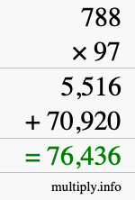 How to calculate 788 times 97 using long multiplication