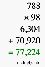 How to calculate 788 times 98 using long multiplication