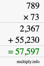 How to calculate 789 times 73 using long multiplication