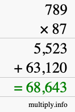 How to calculate 789 times 87 using long multiplication