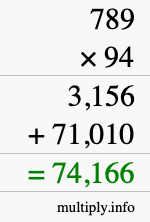 How to calculate 789 times 94 using long multiplication
