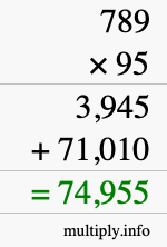 How to calculate 789 times 95 using long multiplication
